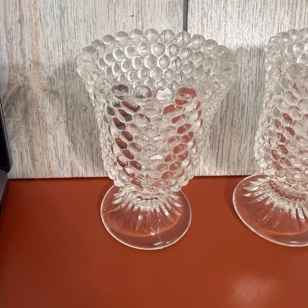 Vintage Clear Hobnail Glass Votive Candle Holders Pedestal Toothpick Set of 2